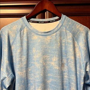 New Spyder Blue & Silver marbled design Swim Quick Dry 50+UPF  Crewneck Pullover